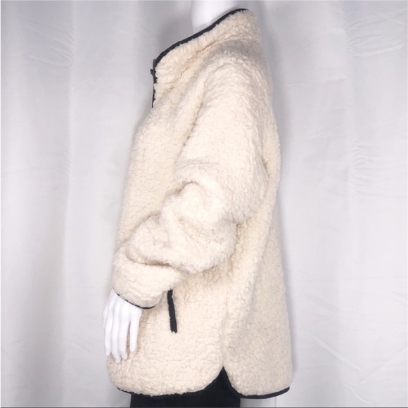 Thread & Supply Milk Cream Soft Shearling Qtr Zip Jacket SzL Pockets Black Trims - Picture 8 of 10